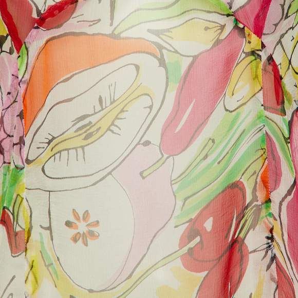 Moschino Jeans Multicolor Fruits Print Silk V-Neck Blouse L - Picture 4 of 6